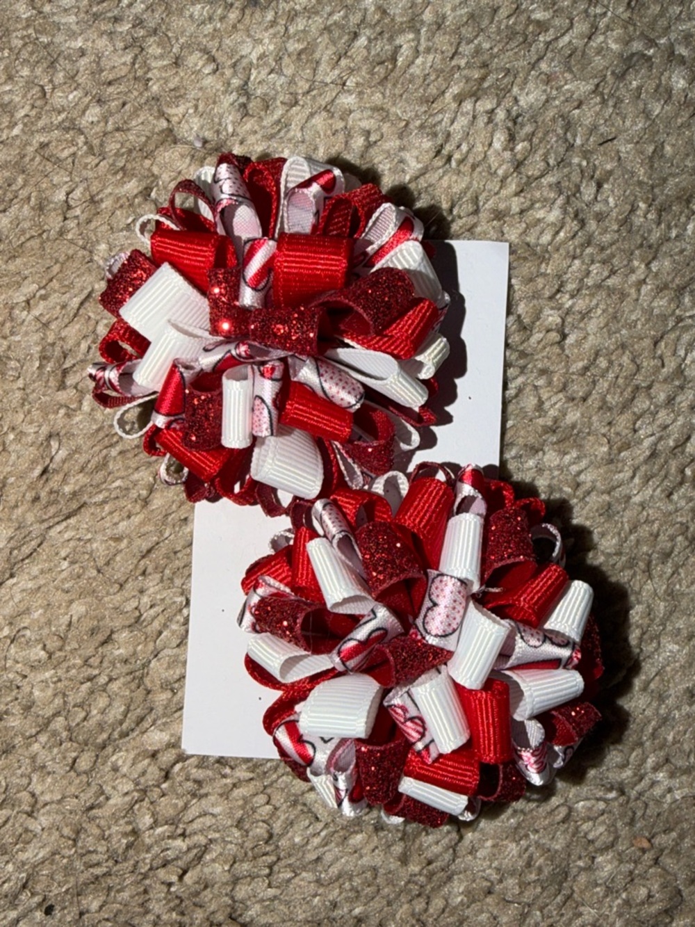 Red & White Ribbon Hair Bows Pair